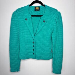 Lanamoden Salzburg Austria Teal Knit Button Up Cardigan Sweater Women's S/M‎